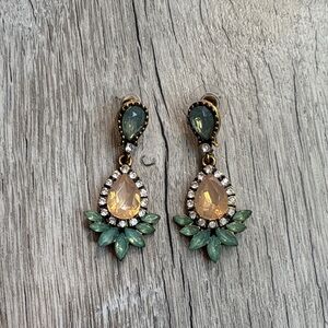 3/$30! Elegant Teardrop Earrings with Green and Gold Accents
